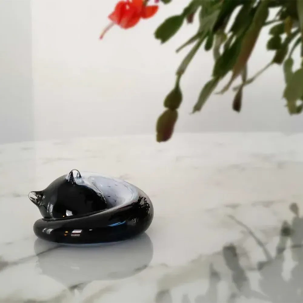 Handmade Glass Sleeping Kitty - Tuxedo - Image 4