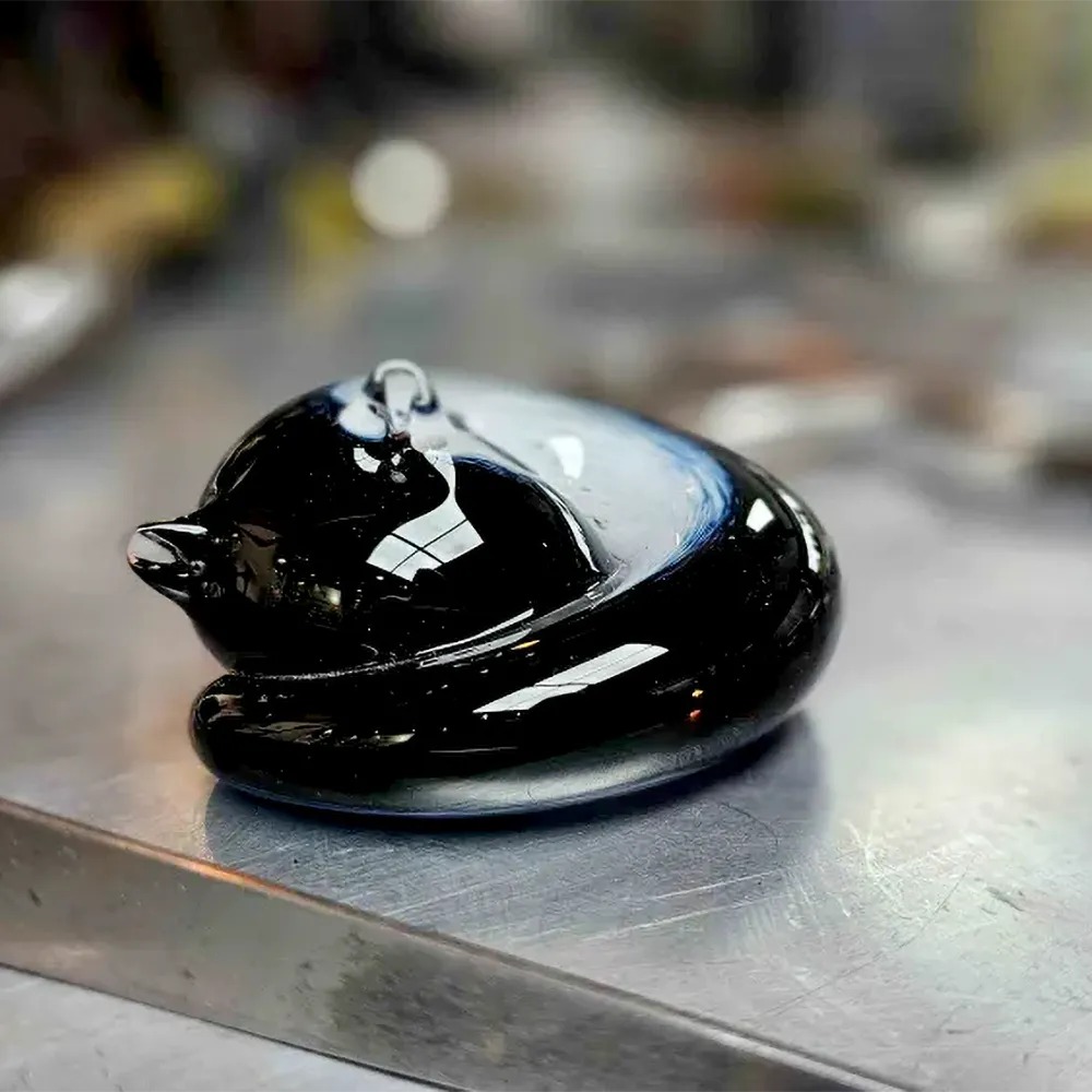 Handmade Glass Sleeping Kitty - Tuxedo - Image 2