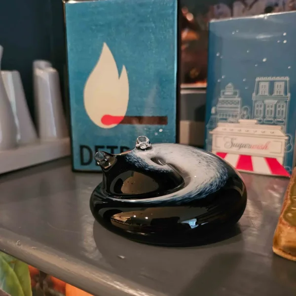 Handmade Glass Sleeping Kitty - Tuxedo