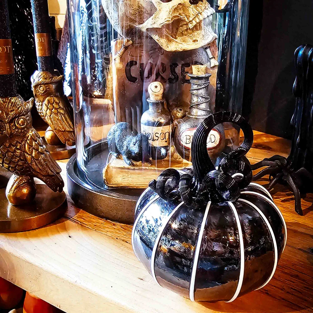 Black Lantern Glass Pumpkin
