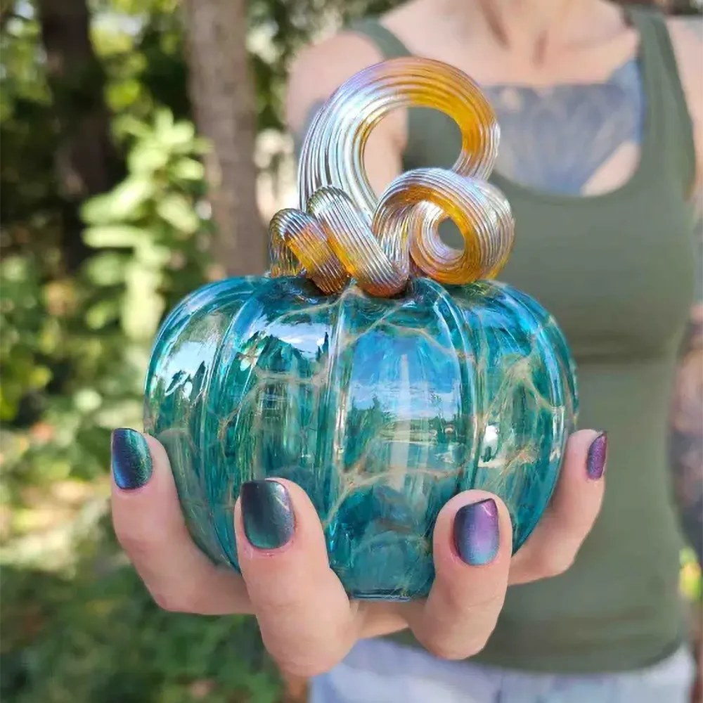 Turquoise Harvest Glass Pumpkin - Image 3