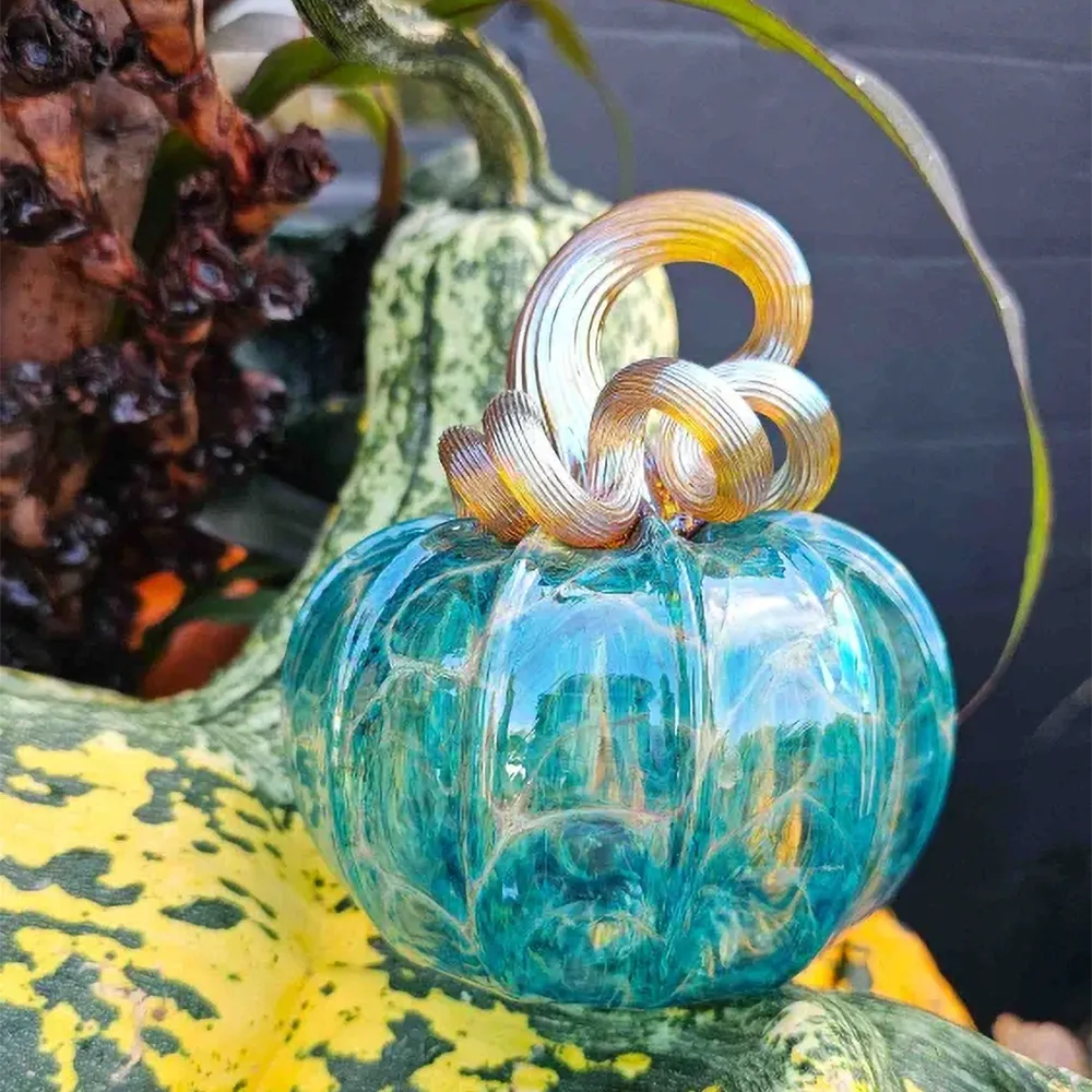 Turquoise Harvest Glass Pumpkin